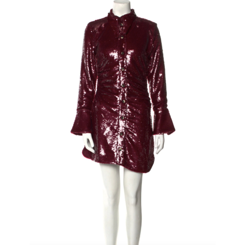 Ganni Burgundy Sequins Shirt Dress